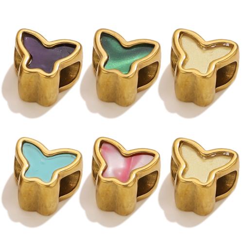 Stainless Steel Beads, 304 Stainless Steel, with Acrylic, Butterfly, gold color plated, DIY, more colors for choice, 5PCs/Bag, Sold By Bag
