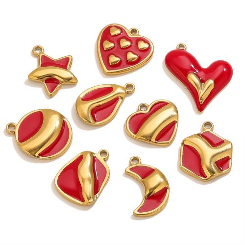 Stainless Steel Pendants, 304 Stainless Steel, gold color plated, DIY & different styles for choice & enamel, red, 5PCs/Bag, Sold By Bag