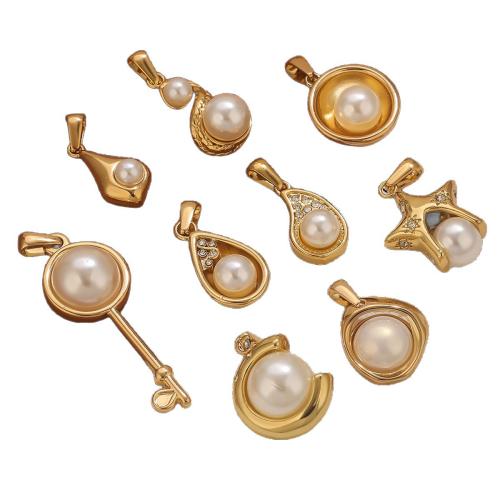 Stainless Steel Pendants, 304 Stainless Steel, with Plastic Pearl, 18K gold plated, DIY & different styles for choice & with rhinestone, Sold By PC