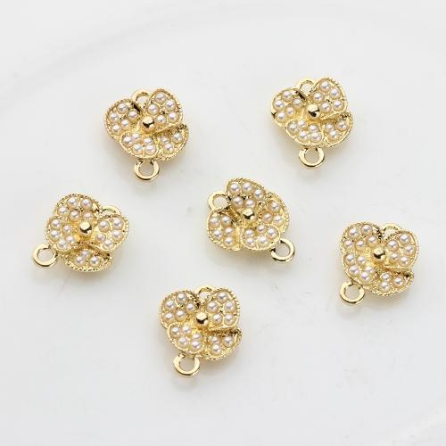 Tibetan Style Connector, with Plastic Pearl, Flower, gold color plated, DIY, golden, 100PCs/Bag, Sold By Bag