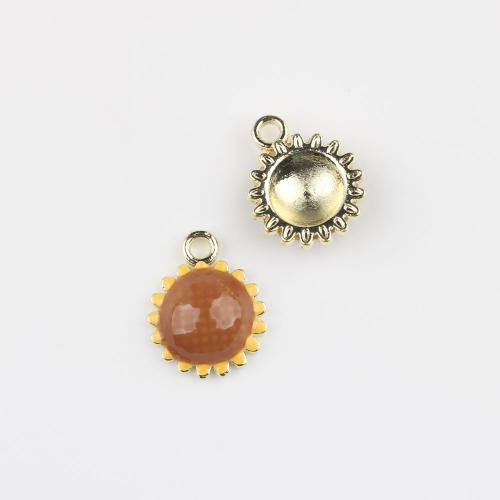 Tibetan Style Enamel Pendants, Sunflower, gold color plated, DIY, more colors for choice, 100PCs/Bag, Sold By Bag