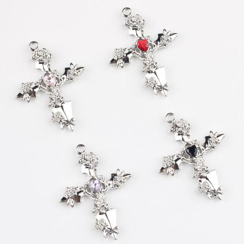 Tibetan Style Cross Pendants, plated, DIY & micro pave cubic zirconia, more colors for choice, 100PCs/Bag, Sold By Bag