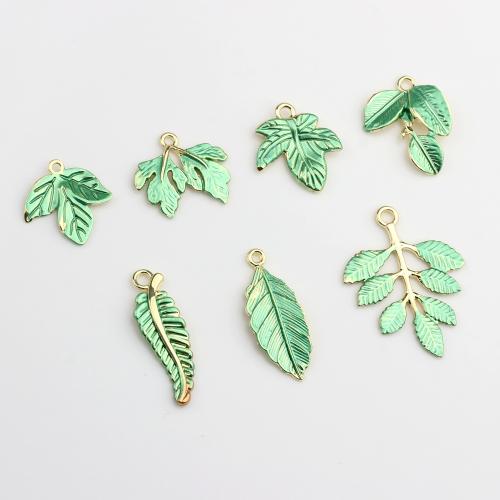 Tibetan Style Enamel Pendants, Leaf, gold color plated, DIY, more colors for choice, 100PCs/Bag, Sold By Bag