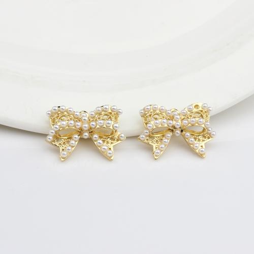 Tibetan Style Bowknot Pendants, with Plastic Pearl, gold color plated, DIY, more colors for choice, 100PCs/Bag, Sold By Bag