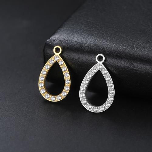 Stainless Steel Pendants, 304 Stainless Steel, Teardrop, plated, DIY & with rhinestone & hollow, more colors for choice, 10.70x18mm, 10PCs/Bag, Sold By Bag