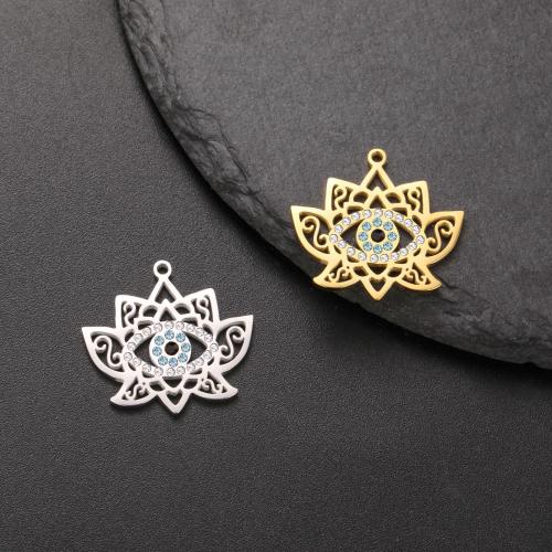 Stainless Steel Pendants, 304 Stainless Steel, Flower, plated, DIY & with rhinestone & hollow, more colors for choice, 23x25mm, 10PCs/Bag, Sold By Bag