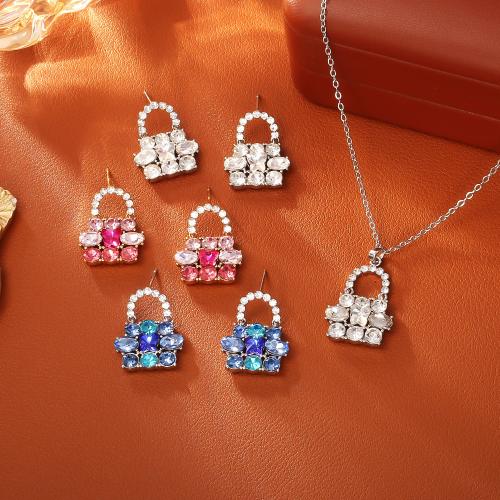 Cubic Zirconia Micro Pave Brass Jewelry Sets, Handbag, plated, different styles for choice & micro pave cubic zirconia & for woman, Sold By PC