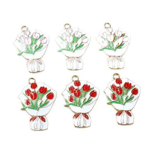 Tibetan Style Enamel Pendants, Bouquet, DIY, more colors for choice, 27x18mm, 100PCs/Bag, Sold By Bag