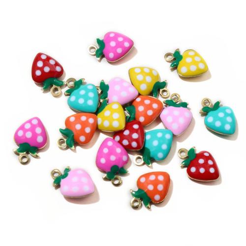 Stainless Steel Pendants, 304 Stainless Steel, Strawberry, real gold plated, DIY & enamel, 11x8mm, 100PCs/Bag, Sold By Bag