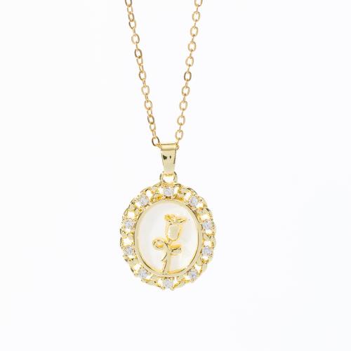 Brass Necklace, with White Shell, plated, fashion jewelry & for woman & with rhinestone, more colors for choice, Sold By PC