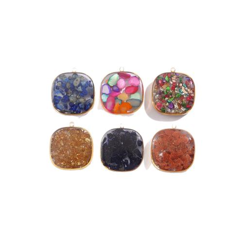 Gemstone Pendants Jewelry, 304 Stainless Steel, with Natural Gravel & Gold Foil, Square, plated, DIY & epoxy gel, more colors for choice, 3PCs/Bag, Sold By Bag