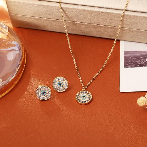 Cubic Zirconia Micro Pave Brass Jewelry Sets, Round, real gold plated, different styles for choice & micro pave cubic zirconia & for woman, multi-colored, Sold By PC