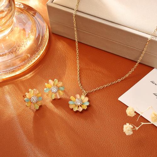 Cubic Zirconia Micro Pave Brass Jewelry Sets, with Cats Eye, Daisy, real gold plated, different styles for choice & micro pave cubic zirconia & for woman, multi-colored, Sold By PC