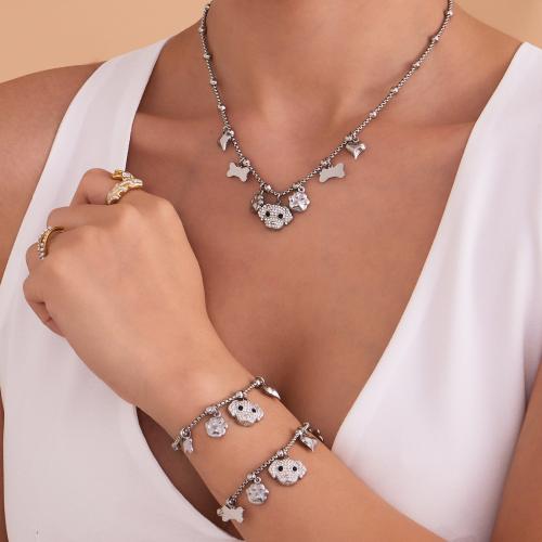 Cubic Zirconia Stainless Steel Jewelry Sets, pendant & bracelet & necklace, 304 Stainless Steel, gold color plated, fashion jewelry & micro pave cubic zirconia, more colors for choice, Sold By PC