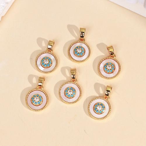 Rhinestone Brass Pendants, Tibetan Style, with Turquoise & Shell, gold color plated, DIY & with rhinestone, more colors for choice, 10x10mm, Sold By PC