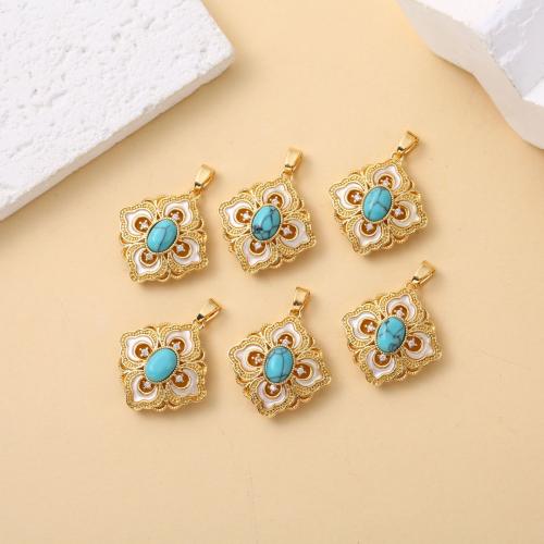 Rhinestone Brass Pendants, with Turquoise & White Shell, plated, DIY & with rhinestone, more colors for choice, 14.5-20, Sold By PC