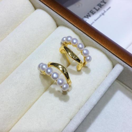 Freshwater Pearl Earrings, Brass, with Freshwater Pearl, plated, DIY & with rhinestone, more colors for choice, 3-8mm, Sold By Pair