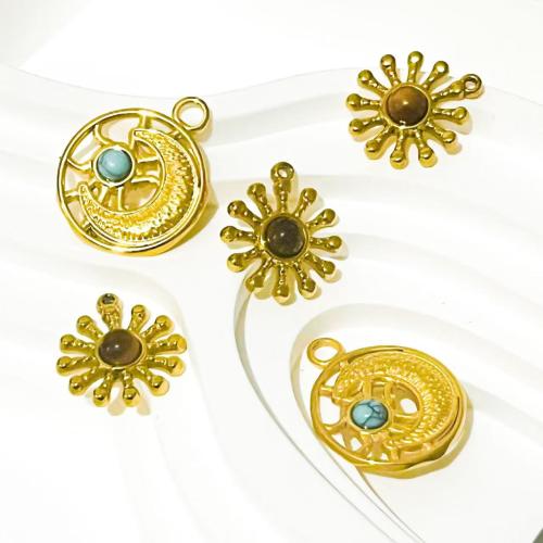 Stainless Steel Pendants, 304 Stainless Steel, with Tiger Eye & Turquoise, gold color plated, DIY, more colors for choice, Sold By PC