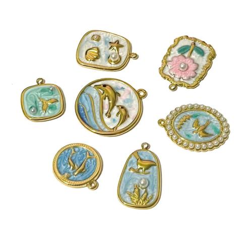 Stainless Steel Pendants, 304 Stainless Steel, with Plastic Pearl, gold color plated, DIY & enamel, more colors for choice, Sold By PC