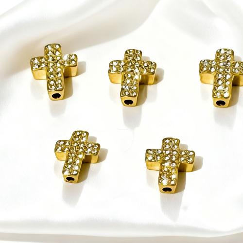 Stainless Steel Beads, 304 Stainless Steel, gold color plated, DIY & micro pave cubic zirconia, more colors for choice, Sold By PC