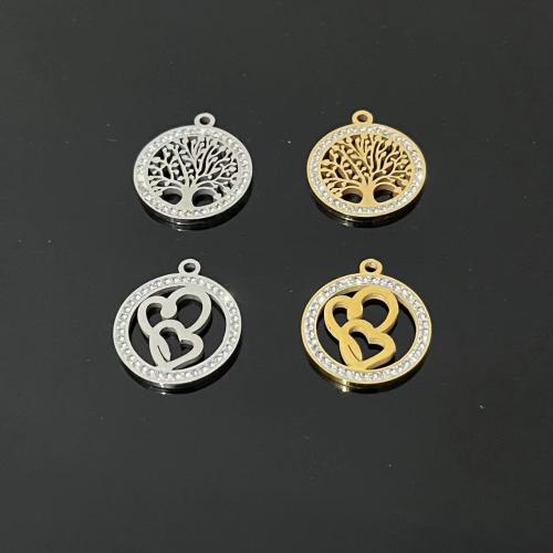 Stainless Steel Pendants, 304 Stainless Steel, gold color plated, DIY & with rhinestone, more colors for choice, 24x24x2mm, Sold By PC
