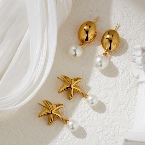 Stainless Steel Drop Earring, 304 Stainless Steel, with Plastic Pearl, 18K gold plated, fashion jewelry & different styles for choice & for woman, Sold By Pair