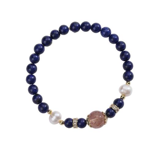 Gemstone Bracelets, Lapis Lazuli, with Elastic Thread & Freshwater Pearl & Strawberry Quartz & Brass, handmade, fashion jewelry & different materials for choice & Unisex, Sold By PC