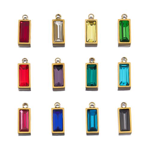Stainless Steel Pendants, 304 Stainless Steel, Rectangle, gold color plated, DIY & with rhinestone, more colors for choice, 10PCs/Bag, Sold By Bag