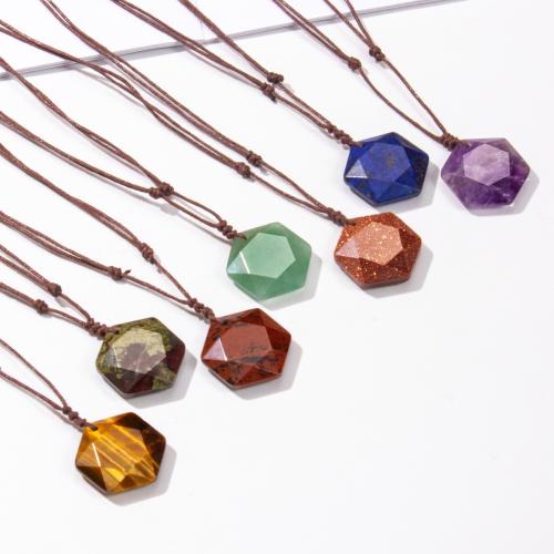 Natural Gemstone Necklace, with Waxed Cotton Cord, fashion jewelry & different materials for choice & Unisex, Sold By PC