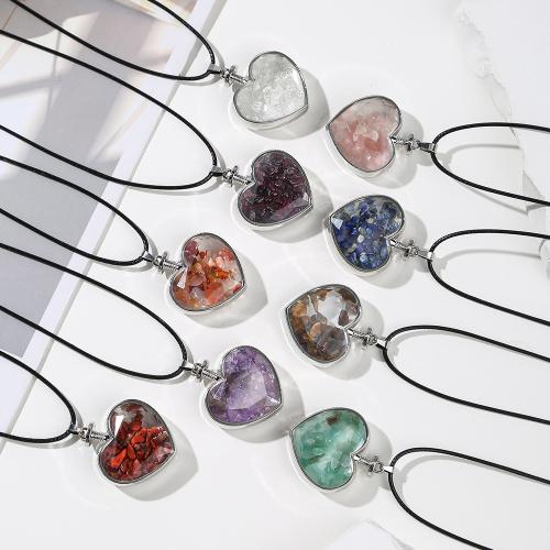 Natural Gemstone Necklace, Natural Gravel, with leather cord & Glass & Tibetan Style, fashion jewelry & different materials for choice & Unisex, Sold By PC