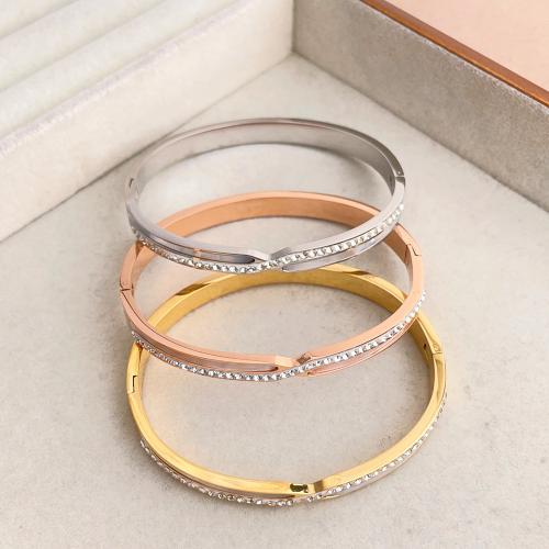 Stainless Steel Bangle, 304 Stainless Steel, with White Shell, plated, fashion jewelry & for woman & with rhinestone, more colors for choice, Sold By PC