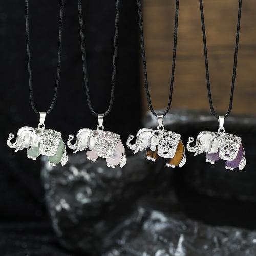 Natural Gemstone Necklace, with leather cord & 304 Stainless Steel, silver color plated, fashion jewelry & different materials for choice & Unisex, Sold By PC