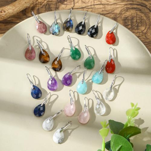 Natural Gemstone Earrings, with 304 Stainless Steel, silver color plated, fashion jewelry & different materials for choice & for woman, Sold By Pair