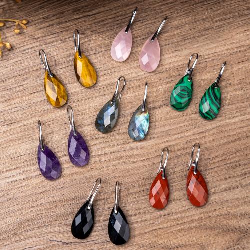 Natural Gemstone Earrings, with 304 Stainless Steel, silver color plated, fashion jewelry & different materials for choice & for woman, Sold By PC
