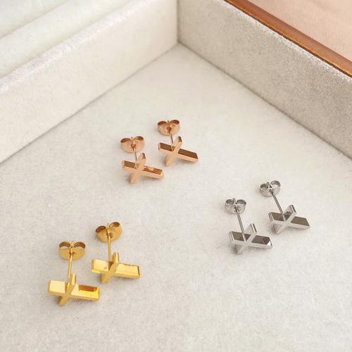 Stainless Steel Stud Earrings, 304 Stainless Steel, Cross, plated, fashion jewelry & for woman, more colors for choice, Sold By Pair