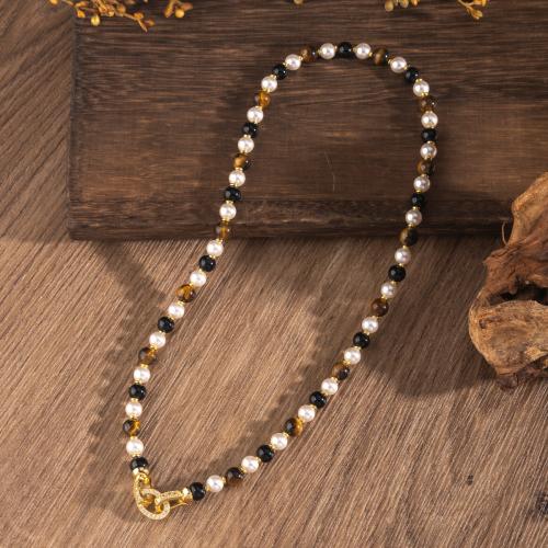 Natural Gemstone Jewelry Sets, Tiger Eye, with Plastic Pearl & 304 Stainless Steel, gold color plated, different styles for choice & for woman & with rhinestone, Sold By PC