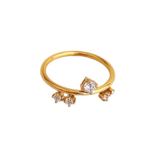 Rhinestone Stainless Steel Finger Ring, 304 Stainless Steel, plated, different size for choice & for woman & with rhinestone, golden, Sold By PC