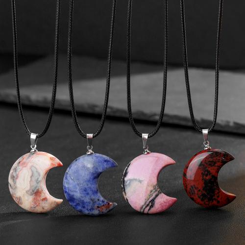 Natural Gemstone Necklace, with leather cord & 304 Stainless Steel, silver color plated, fashion jewelry & different materials for choice & Unisex, Sold By PC