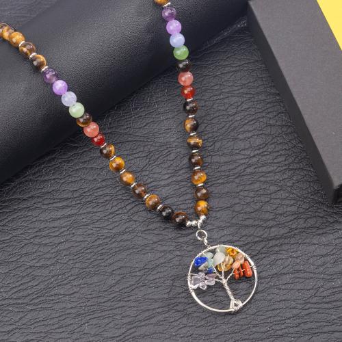 Natural Gemstone Necklace, with 304 Stainless Steel, silver color plated, fashion jewelry & Unisex & hollow, Sold By PC