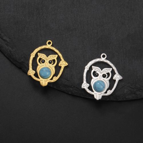 Gemstone Pendants Jewelry, 304 Stainless Steel, with Gemstone, Owl, plated, DIY, more colors for choice, 19x24mm, 10PCs/Bag, Sold By Bag