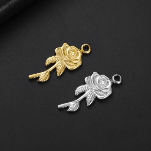 Stainless Steel Flower Pendant, 304 Stainless Steel, Rose, plated, DIY, more colors for choice, 14.30x34.40mm, 10PCs/Bag, Sold By Bag