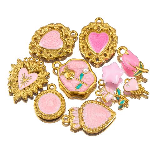 Stainless Steel Pendants, 304 Stainless Steel, with Plastic Pearl, plated, DIY & enamel & with rhinestone, more colors for choice, 10PCs/Bag, Sold By Bag