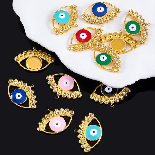 Evil Eye Pendants, 304 Stainless Steel, plated, DIY & enamel & with rhinestone, more colors for choice, 10PCs/Bag, Sold By Bag