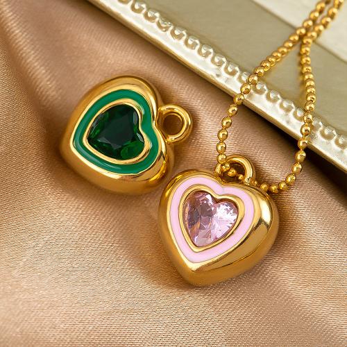 Stainless Steel Heart Pendants, 304 Stainless Steel, plated, DIY & enamel & with rhinestone, more colors for choice, 10PCs/Bag, Sold By Bag
