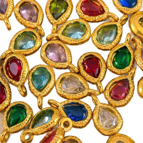 Stainless Steel Pendants, 304 Stainless Steel, Teardrop, plated, DIY & with rhinestone, more colors for choice, 10PCs/Bag, Sold By Bag