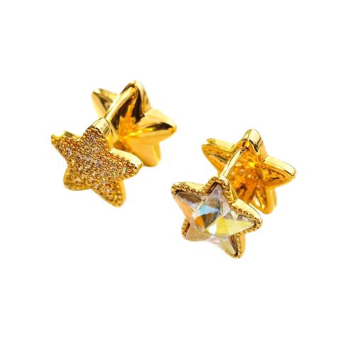 Cubic Zirconia Micro Pave Brass Earring, with Cubic Zirconia & Glass, Star, plated, fashion jewelry & for woman, more colors for choice, 11x14mm, Sold By Pair