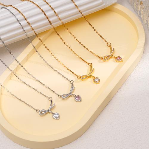 Cubic Zircon Micro Pave Brass Necklace, 304 Stainless Steel Chain, with Brass, Heart, plated, fashion jewelry & micro pave cubic zirconia & for woman, more colors for choice, Sold By PC
