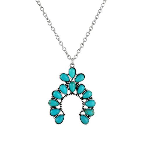 Tibetan Style Jewelry Necklace, with Turquoise, plated, fashion jewelry & for woman, silver color, Sold By PC
