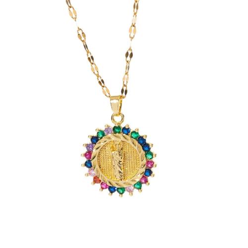 Cubic Zircon Micro Pave Brass Necklace, Round, plated, different styles for choice & micro pave cubic zirconia & for woman, golden, Sold By PC