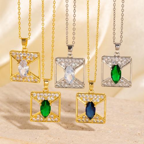 Cubic Zircon Micro Pave Brass Necklace, Square, plated, micro pave cubic zirconia & for woman & hollow, more colors for choice, Sold By PC